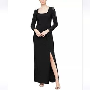 NWT Alex & Eve Embellished Puff-Shoulder Long Sleeve Black Dress Size 4